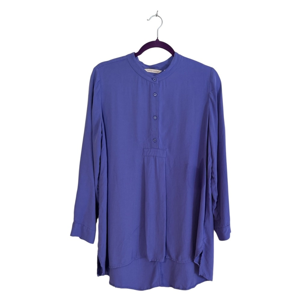 Soft Surroundings Tunic Women PL Purple Modal Mandarin Collar Long Sleeve Casual